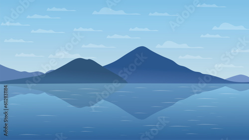 Indonesia's beauty is captured in this stunning vector image of Ternate, Maitara Island. Perfect for travel projects, it features the natural landscape, sea, and sky in shades of blue and green