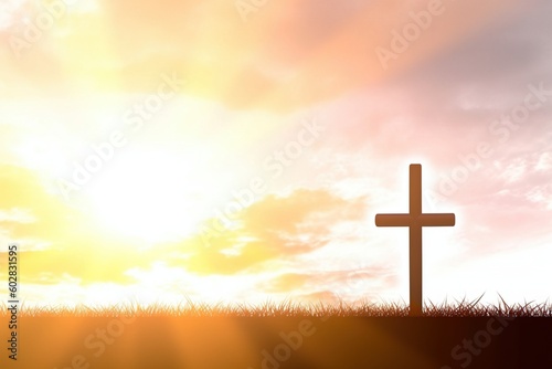 cross, wooden cross silhouette during sunrise © diego