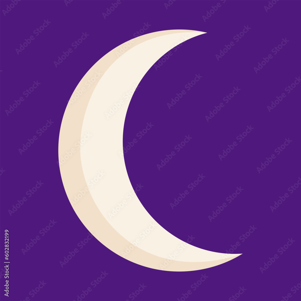 Vector illustration of crescent moon on dark background. Space object, satellite. Halloween spooky symbol. Vector illustration of crescent moon on dark background. Space object, satellite. Halloween spooky symbol.