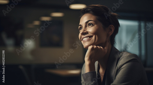 Business woman sitting at a table in a meeting room. generative ai