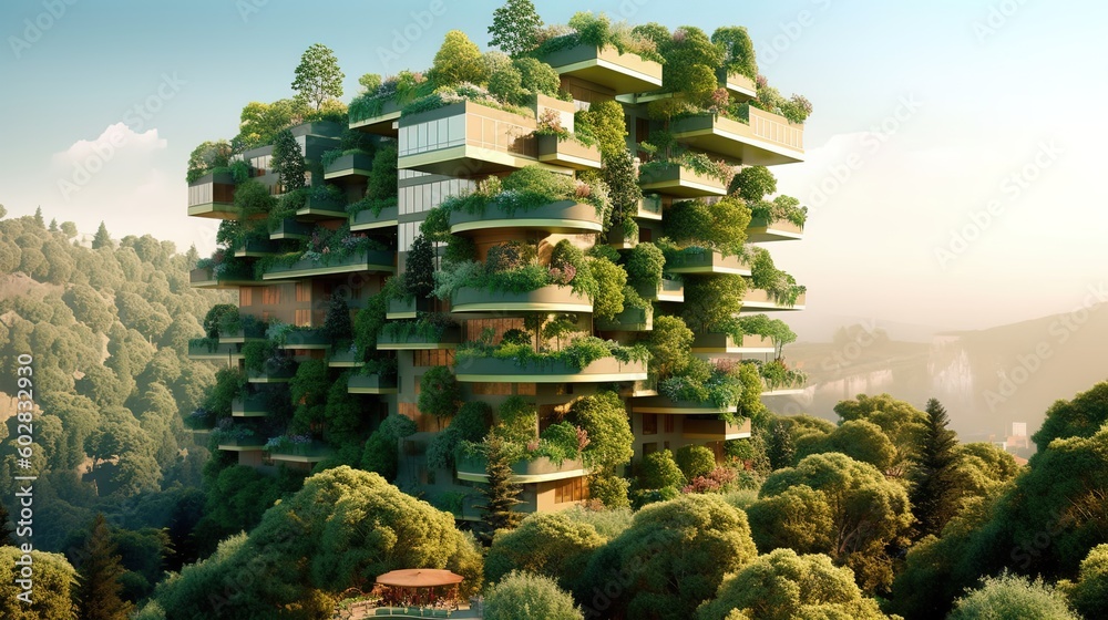 Picture of wide angle tall building apartment with zero nett carbon and ...