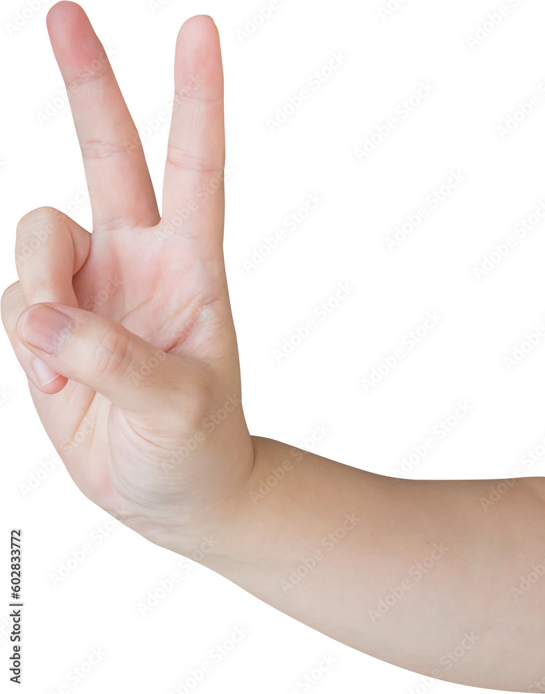 Woman hand gesture show number two sign isolated on white background Woman hand gesture show number two sign isolated on white background