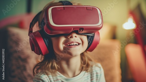 Youngster using a toy VR headset. GENERATE AI