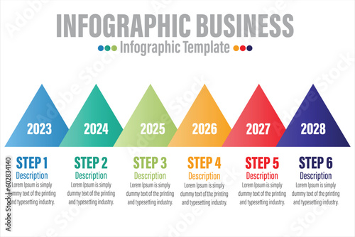 Six 6 Steps, Six 6 option, balanced scorecard strategic management tool infographic with triangle shape modification concept for slide presentation