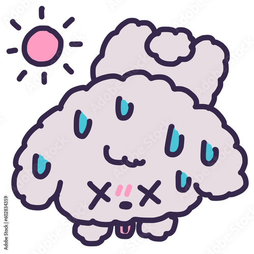 熱中症で倒れて汗をかいているトイプードルの犬