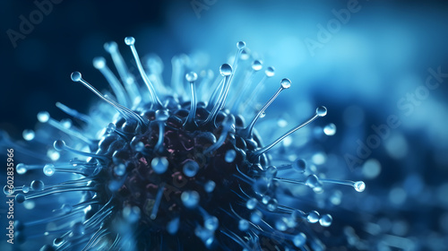 closeup virus under microscope created with Generative AI