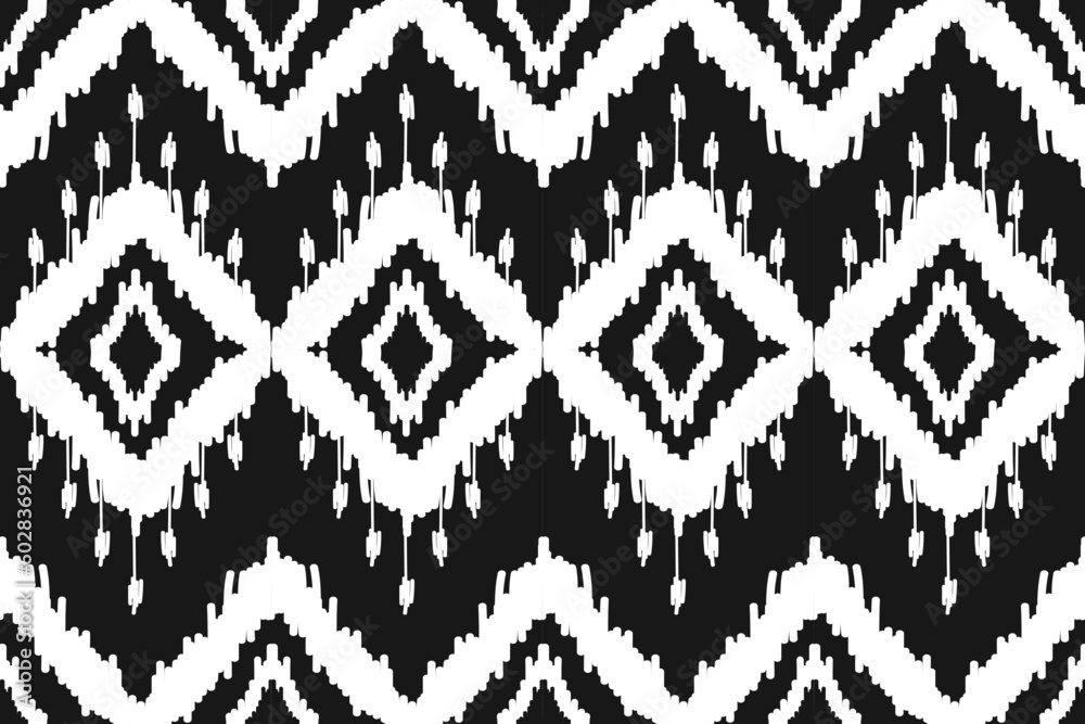 Ethnic ikat seamless pattern in tribal. Aztec geometric ethnic ornament print. Ikat pattern style. Design for background, wallpaper, illustration, fabric, clothing, carpet, textile, batik, embroidery. Ethnic ikat seamless pattern in tribal. Aztec geometric ethnic ornament print. Ikat pattern style. Design for background, wallpaper, illustration, fabric, clothing, carpet, textile, batik, embroidery.