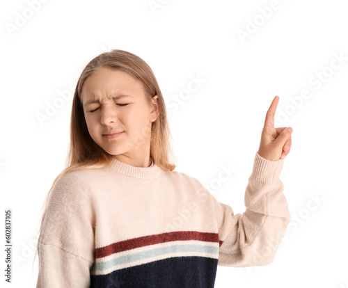 Scared little girl using vi...