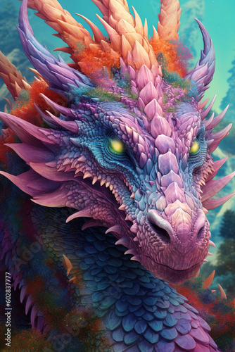 Stunning majestic dragon isolated on black background. Generative art