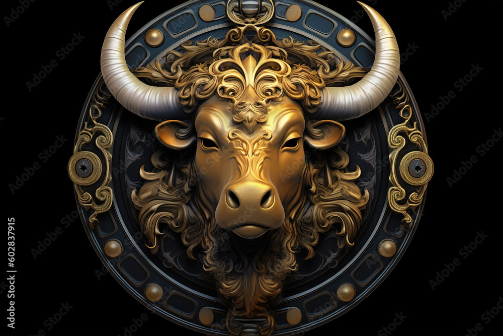 Gorgeous golden ornate bull's head, Ai generated Gorgeous golden ornate bull's head, Ai generated