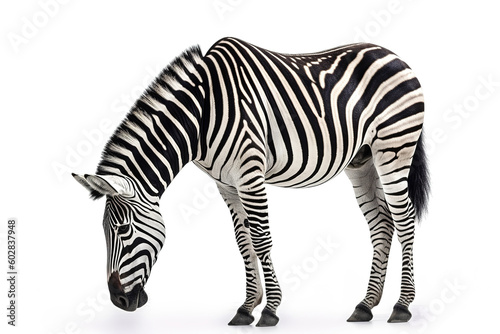 Zebra isolated on white background. Photorealistic generative art.