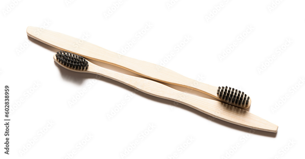 Bamboo toothbrushes isolated on white background Bamboo toothbrushes isolated on white background