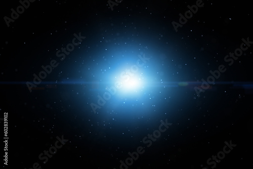 Artistic dark blue space with spot light and blurred stars. Copy space illustration background.