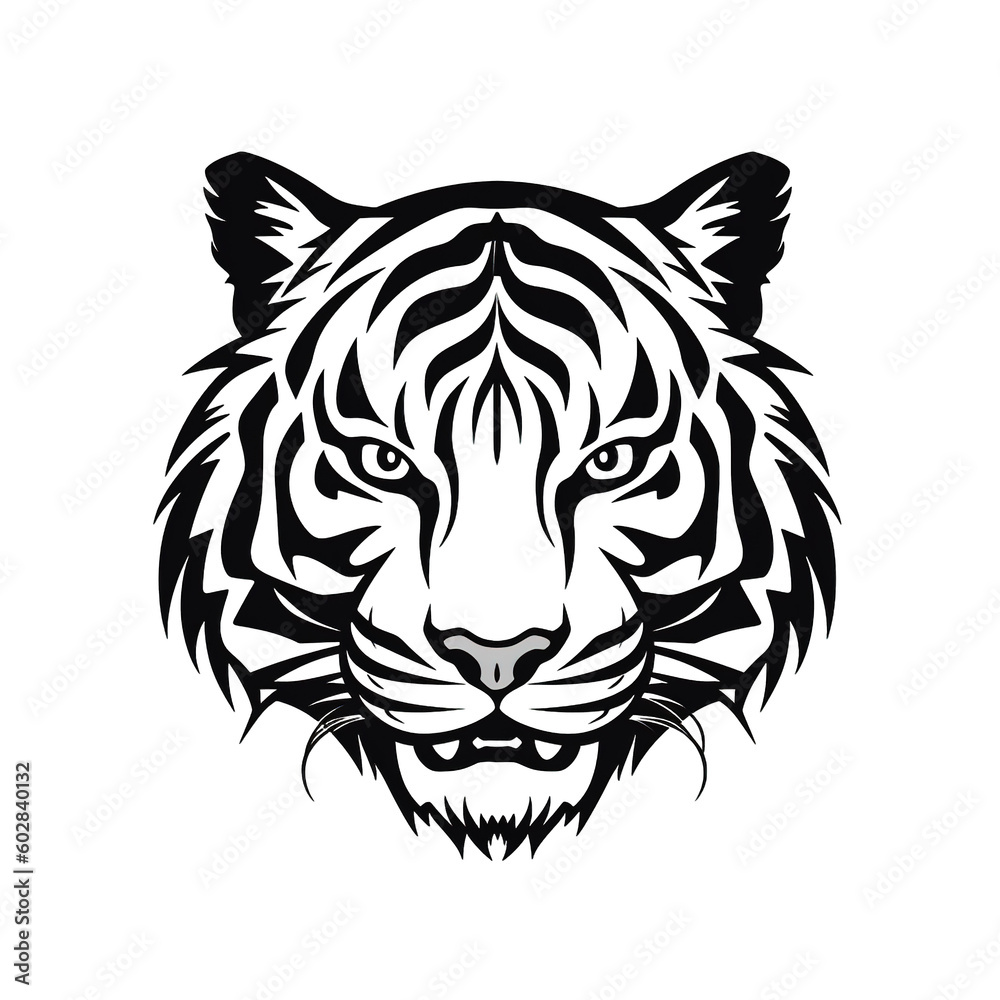 Tiger head, cartoon style, white isolated background PNG