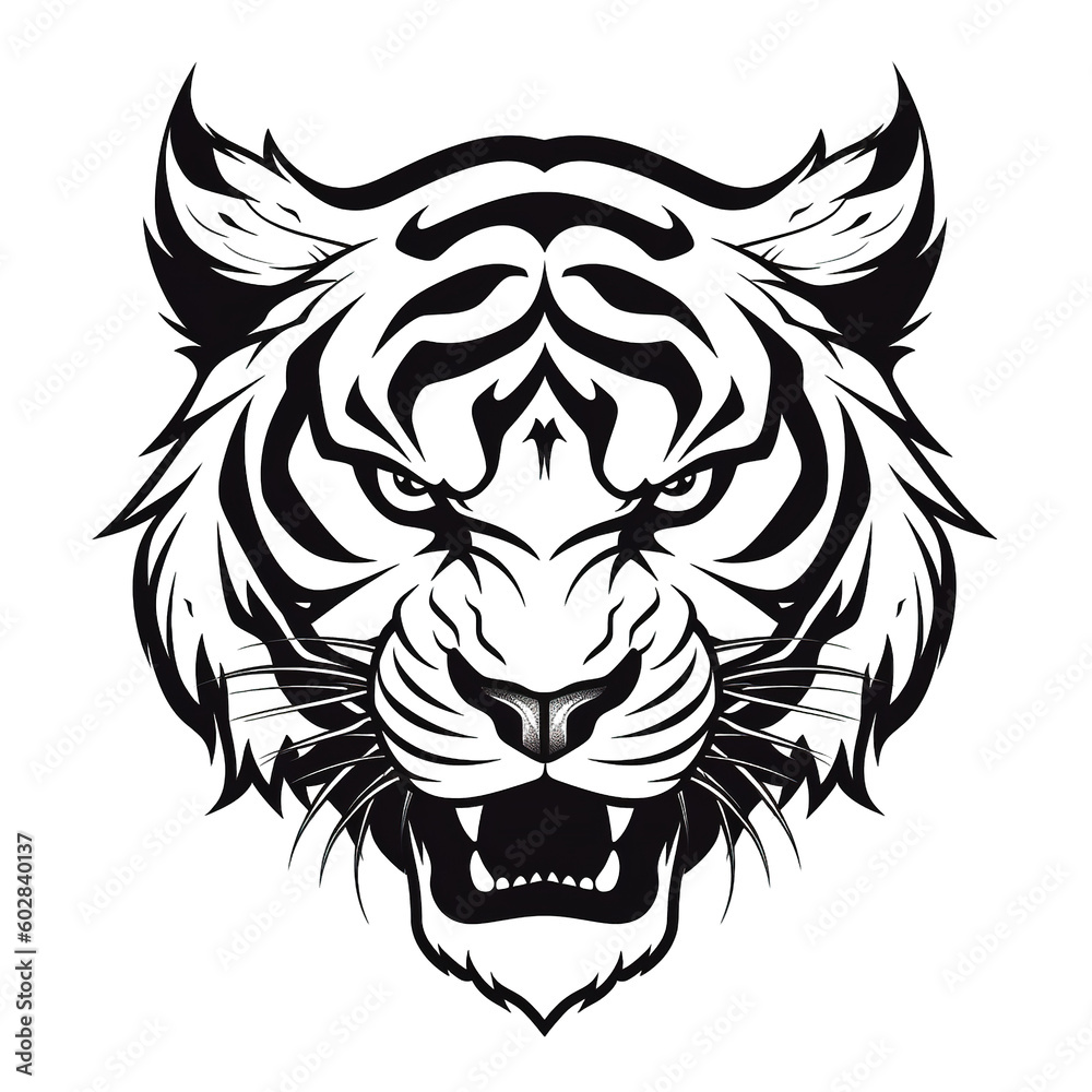 Fototapeta premium Tiger head, cartoon style, white isolated background PNG