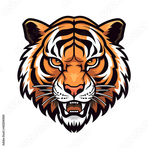 Tiger head  cartoon style  white isolated background PNG