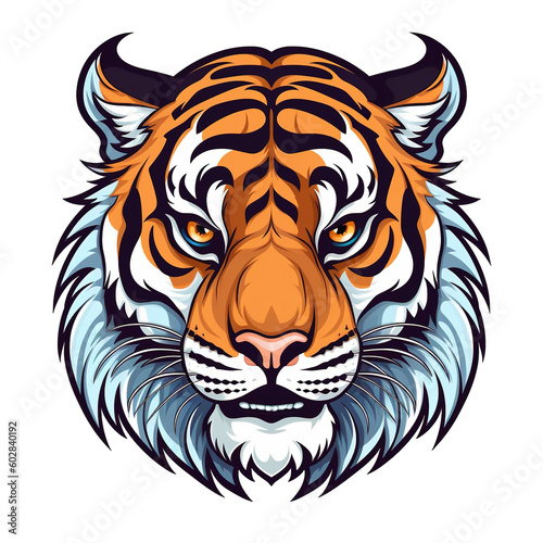Tiger head  cartoon style  white isolated background PNG