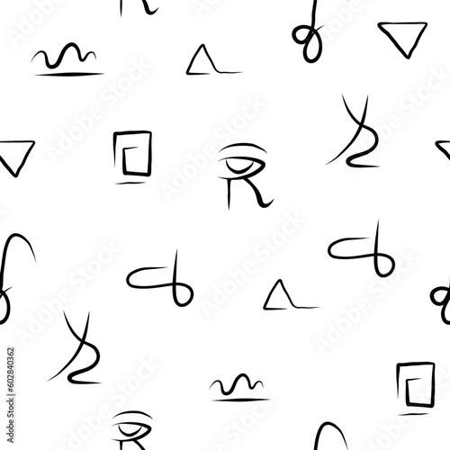 Seamless pattern with egyptian hieroglyph in hand drawn simple style
