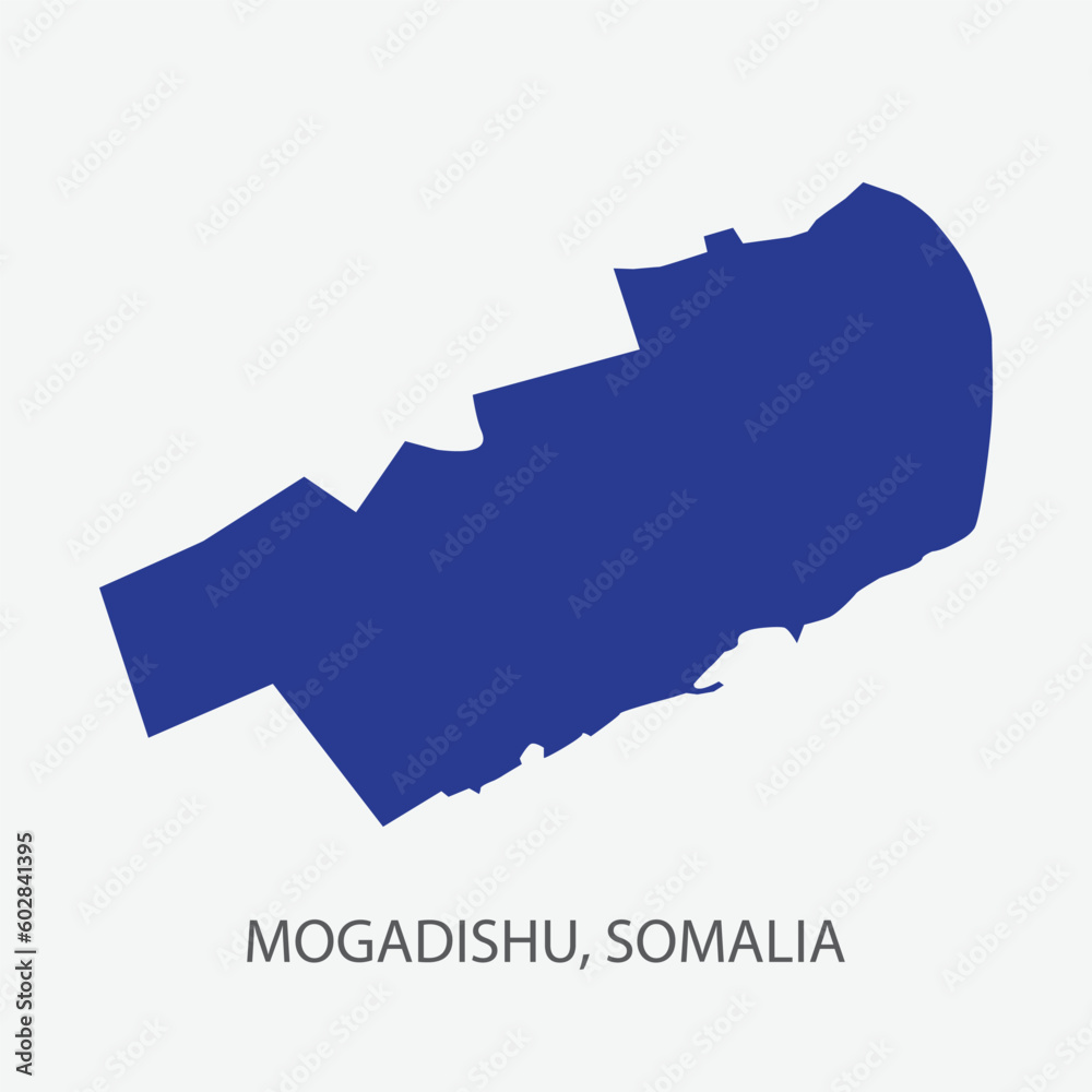 Mogadishu, Somalia map vector, illustration on grey isolated background. Mogadishu, Somalia map vector, illustration on grey isolated background.
