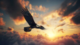 Flying eagle on beautiful sunset sky background - Bird of prey. Generative ai