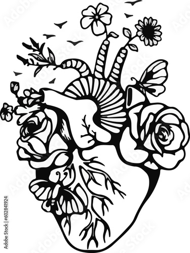 Wallpaper Mural hand drawn flower and heart Torontodigital.ca