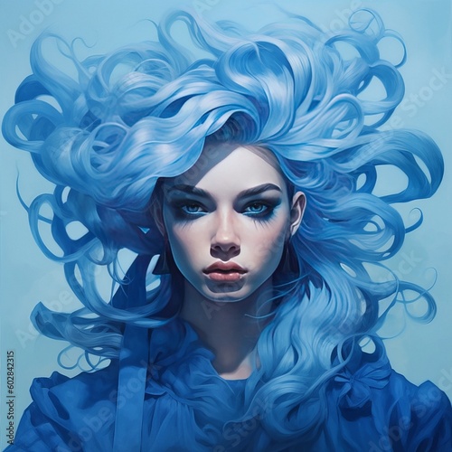 portrait of a woman with blue hair