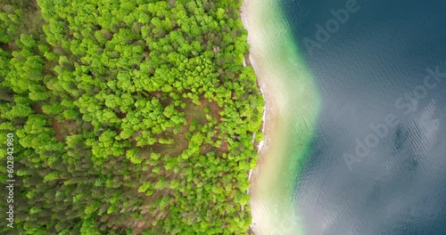 Kings Lake „Koenigssee“ in Berchtesgaden National Park aerial birds eye view