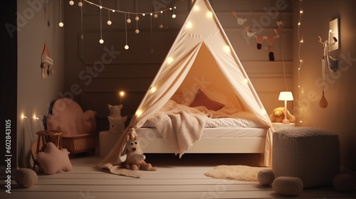 Kids bedroom mock up interior, Scandinavian style. Generative ai.
