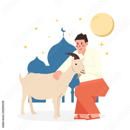 man with goat sacrifice for eid al adha in flat illustration