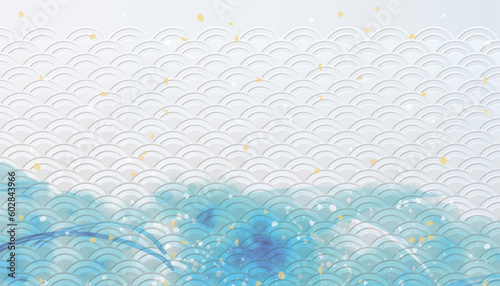 波柄　和風背景イラスト　エンボス
