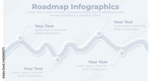 Neumorphic business roadmap planning infographic presentation template