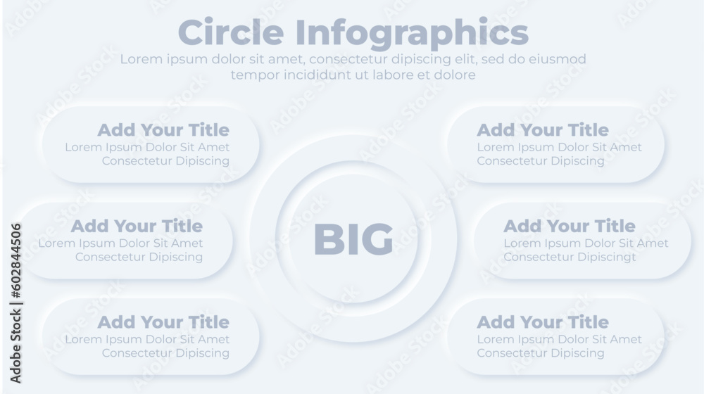 Fototapeta premium Neumorphic business flow chart infographic creative concept with 6 steps presentation template