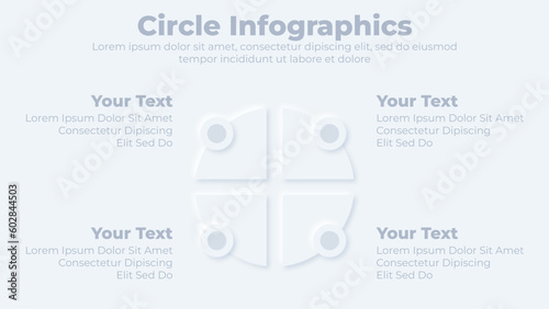 Circle four steps infographic neumorphic business presentation slide template
