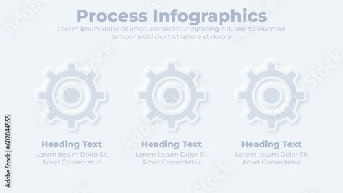 Neumorphic business gear infographic creative concept with 3 steps presentation template