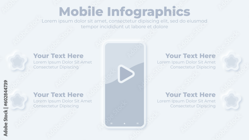 Obraz premium Neumorphic smart phone infographic presentation template