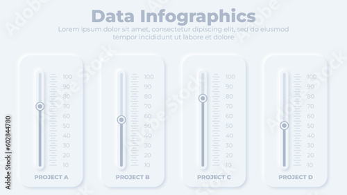 Neumorphic kpi dashboard and graphical chart elements infographic presentation template