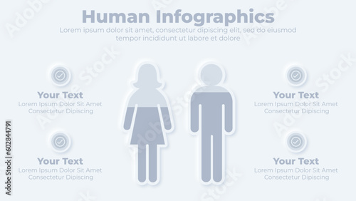 Neumorphic male and female percentage chart infographic presentation template