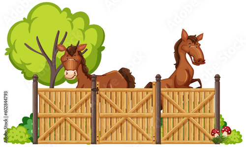 Domestic Horse in Fence Vector