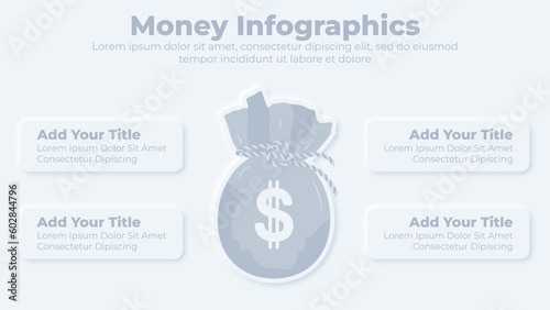 Neumorphic business and finance money investing infographic presentation template