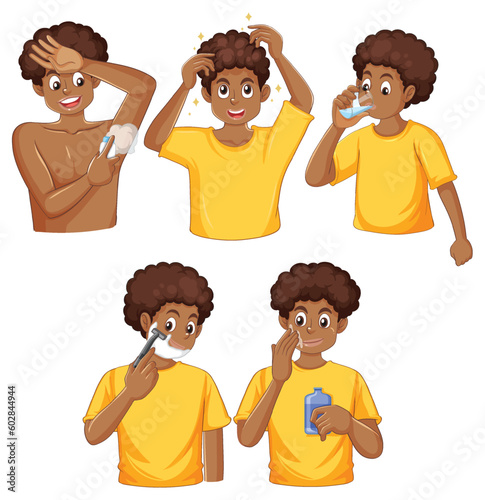 Set of Afro teen with daily routine