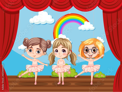 Cute ballet dancer performing on stage