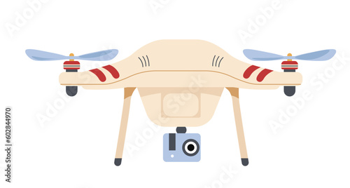 Drone with camera and wings propellers, vector