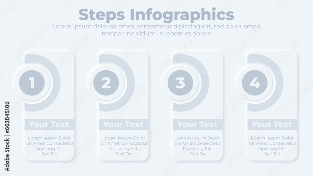 Fototapeta premium Neumorphic flow chart infographic creative concept with 4 steps presentation slide