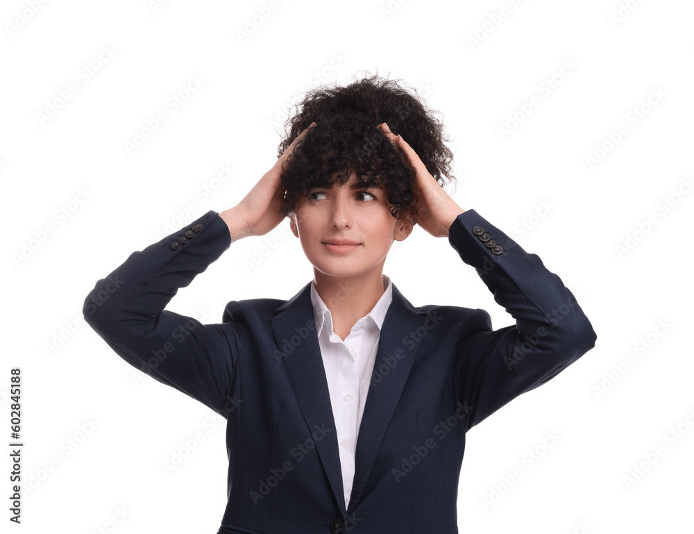 Beautiful young businesswoman in suit on white background Beautiful young businesswoman in suit on white background