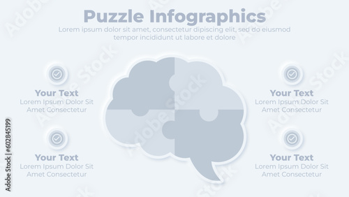 Neumorphic business creative brain puzzle infographic presentation template