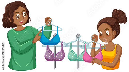 Young African American girl choosing a bra during puberty
