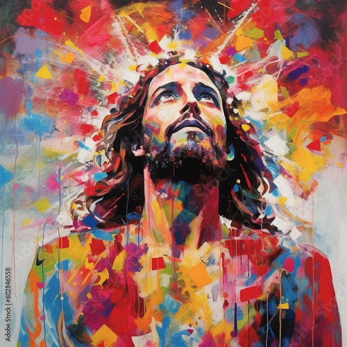 le portrait d  structur   et color   de Jesus Christ - IA Generative 