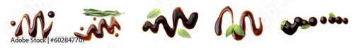 Set of balsamic glaze on white background, top view
