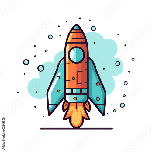 Rocket launch Flat Design Style in transparent background AI generated