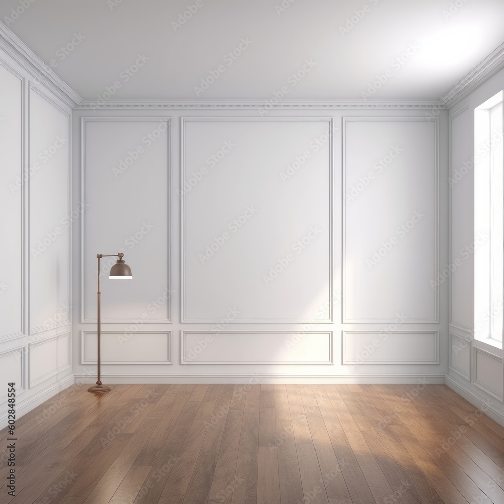 Fototapeta premium White, wooden room, wall, interior, floor, empty, home, architecture, design, soft light